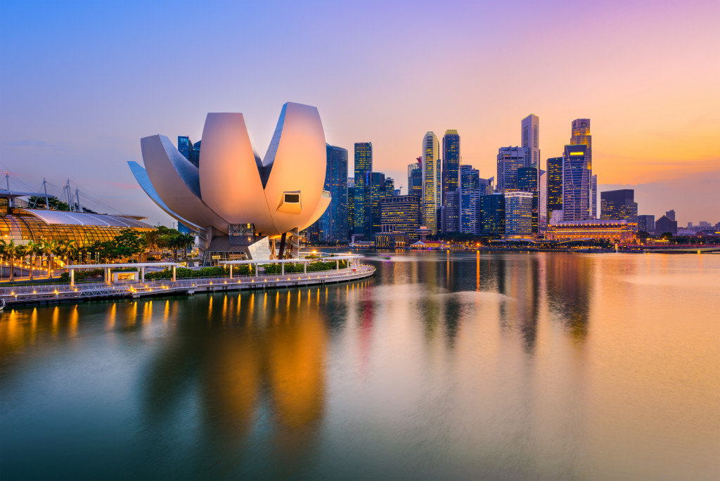 singapore skyline during twilight