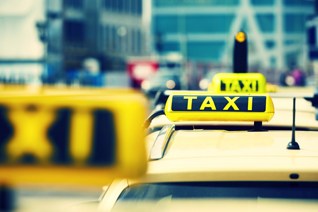 row of taxis lined up