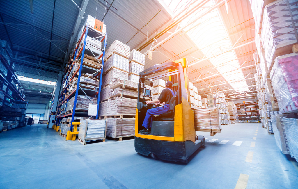 small forklift inside a warehouse